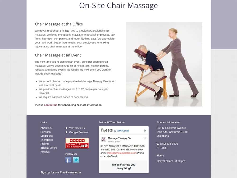 Massage Therapy Center Chair Massage Page