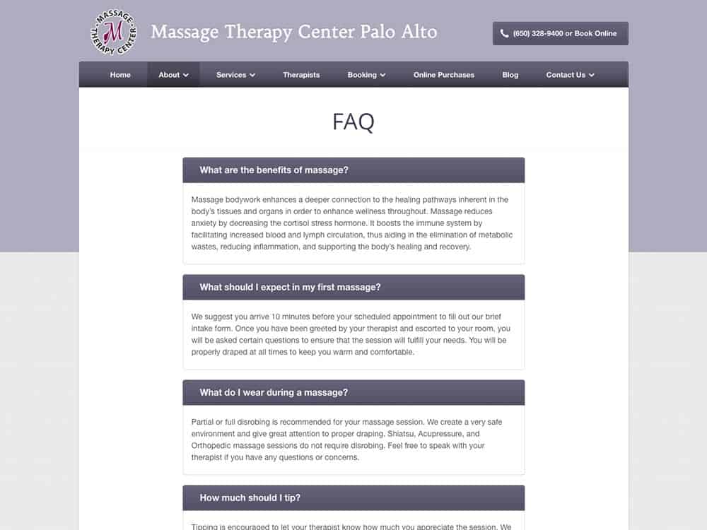 Massage Therapy Center FAQ Page