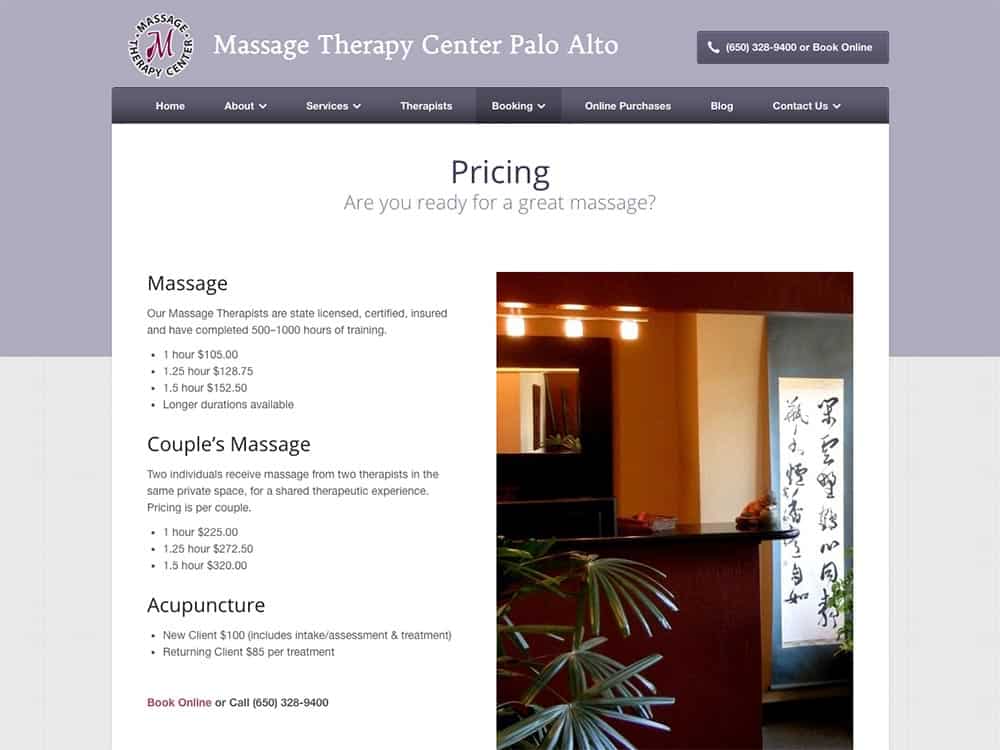 Massage Therapy Center Pricing Page