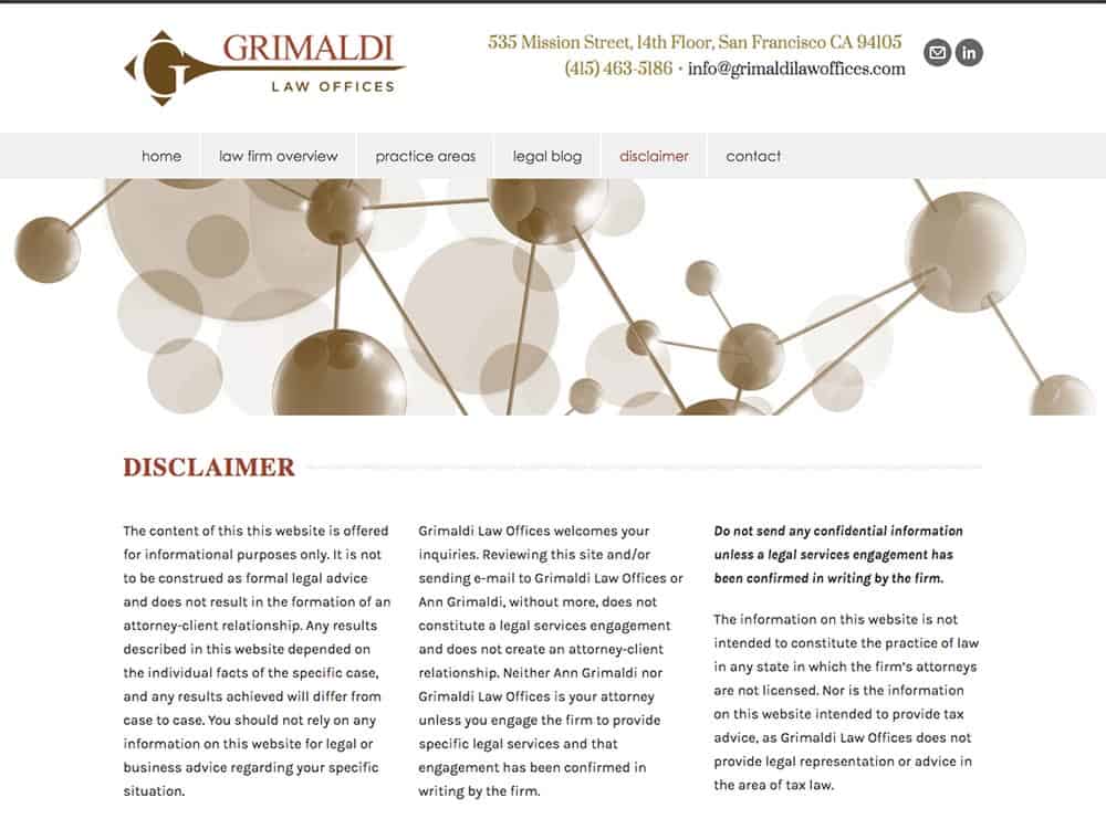 Grimaldi Law Offices Disclaimer Page