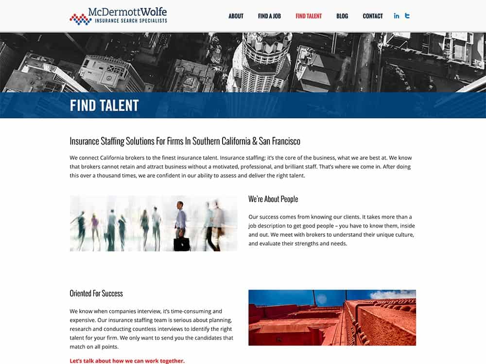 McDermott Wolfe Insurance Find Talent Page