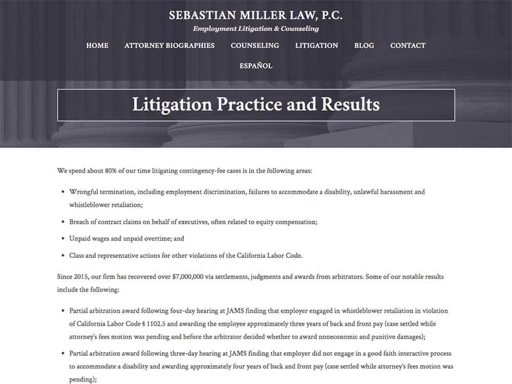 Sebastian Miller Law Litigation Page