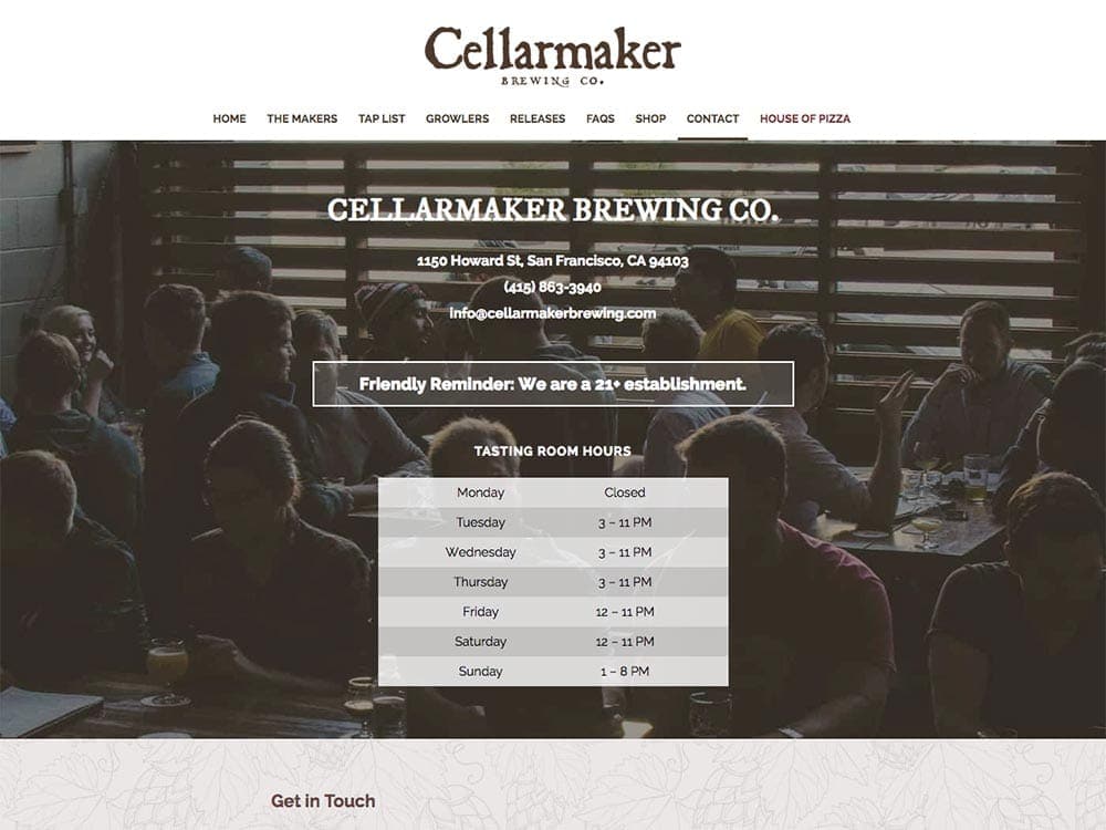 Cellarmaker Brewing Company Contact Page