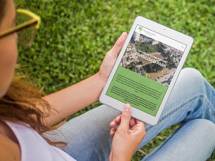 Francisco Park Conservancy viewed on an iPad 2018 Site Redesign