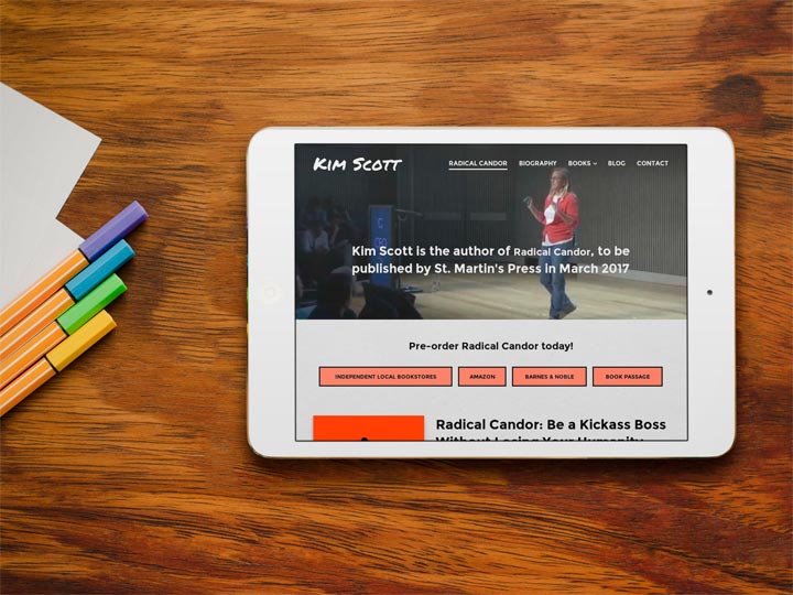 Kim Scott's Website Viewed on a White iPad Mini