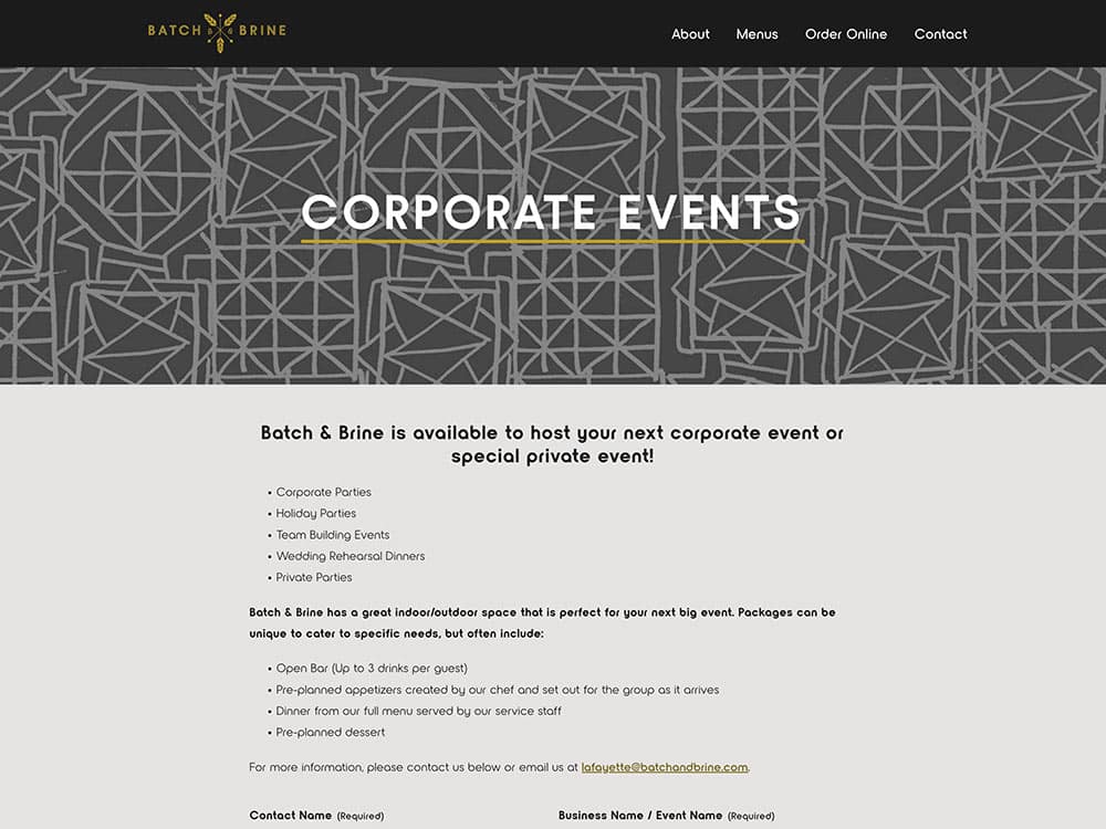 Batch and Brine 2023 Corporate Events Page