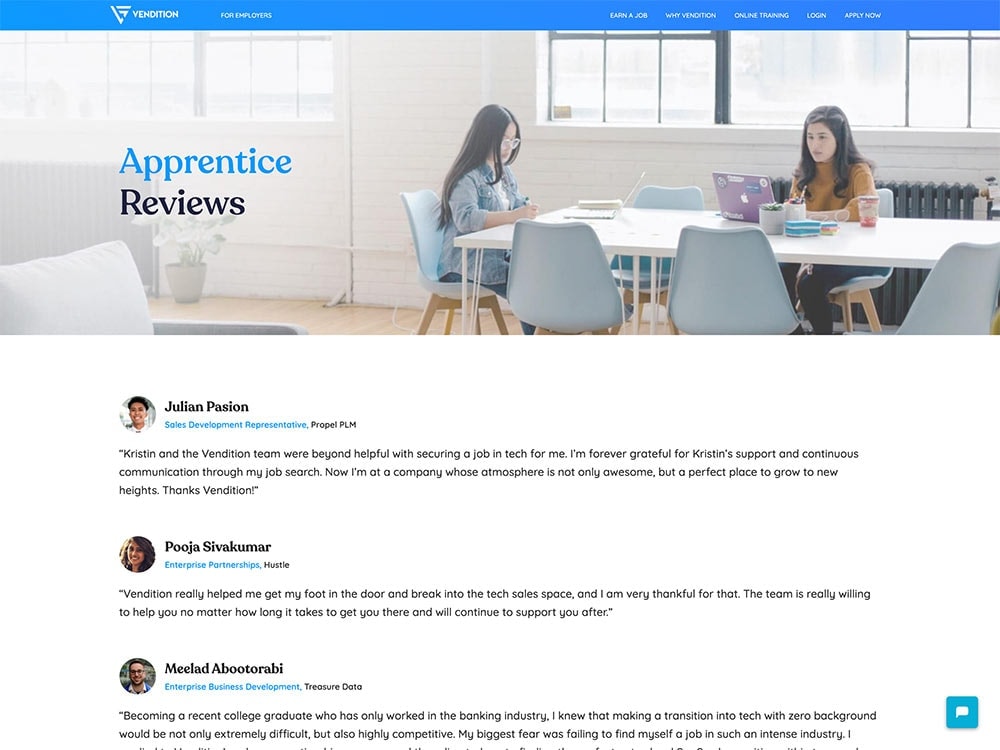 Vendition 2020 Apprentice Reviews Page