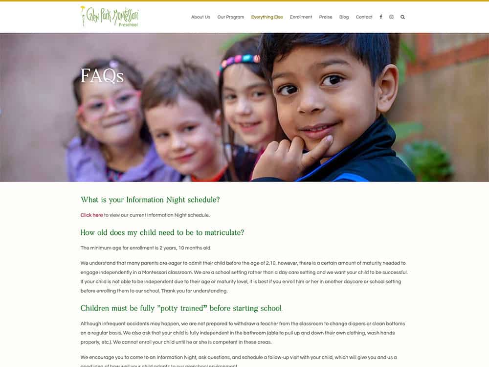 Glen Park Montessori FAQs Page