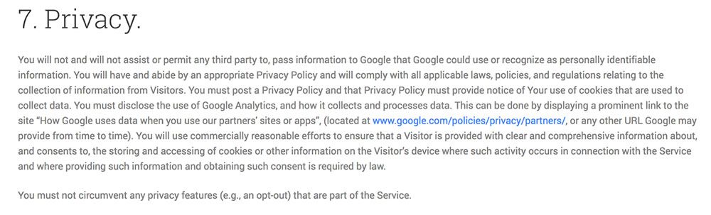 google terms service privacy clause