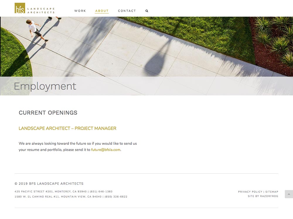 BFS Landscape Architects Employment Page and Footer