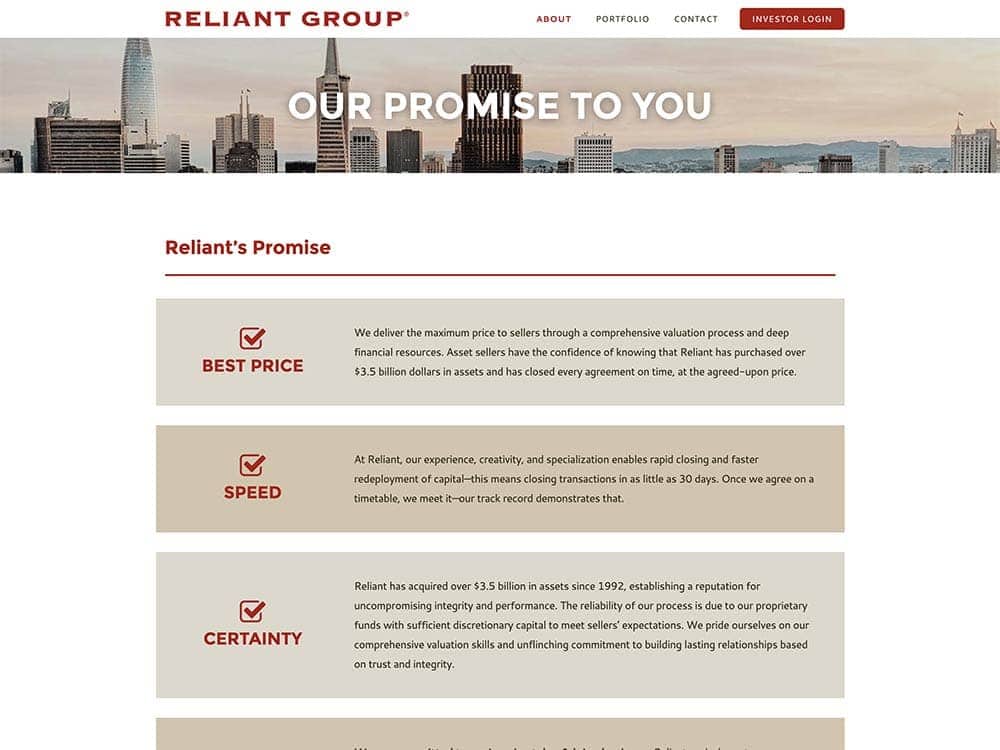 Reliant Group Our Promise To You Page