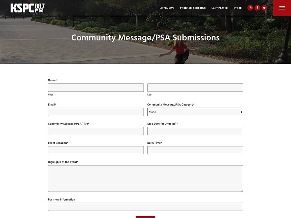 KSPC 88.7FM Community PSA Submissions Page
