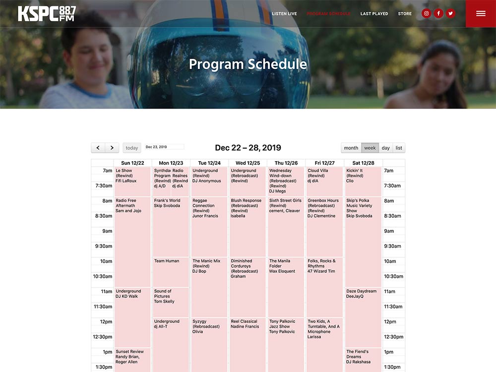 KSPC 88.7FM Program Schedule Page