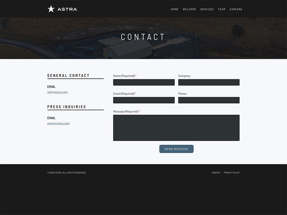 Astra Contact Page