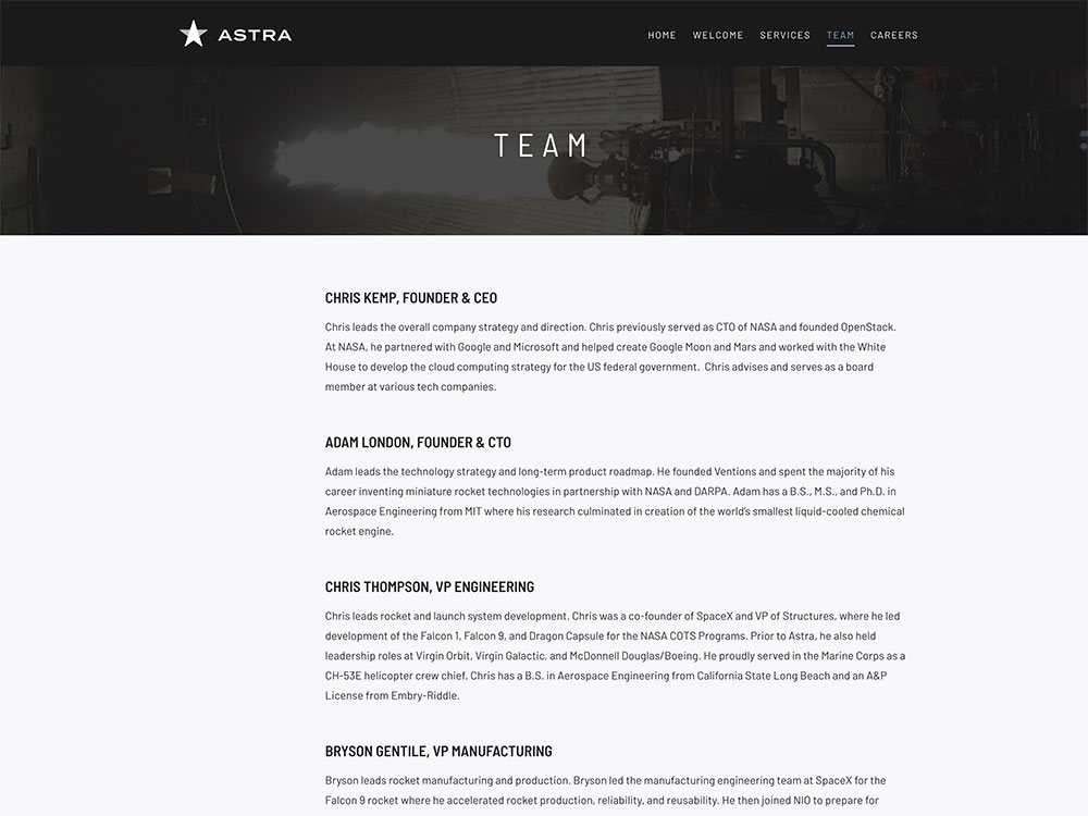 Astra Team Page