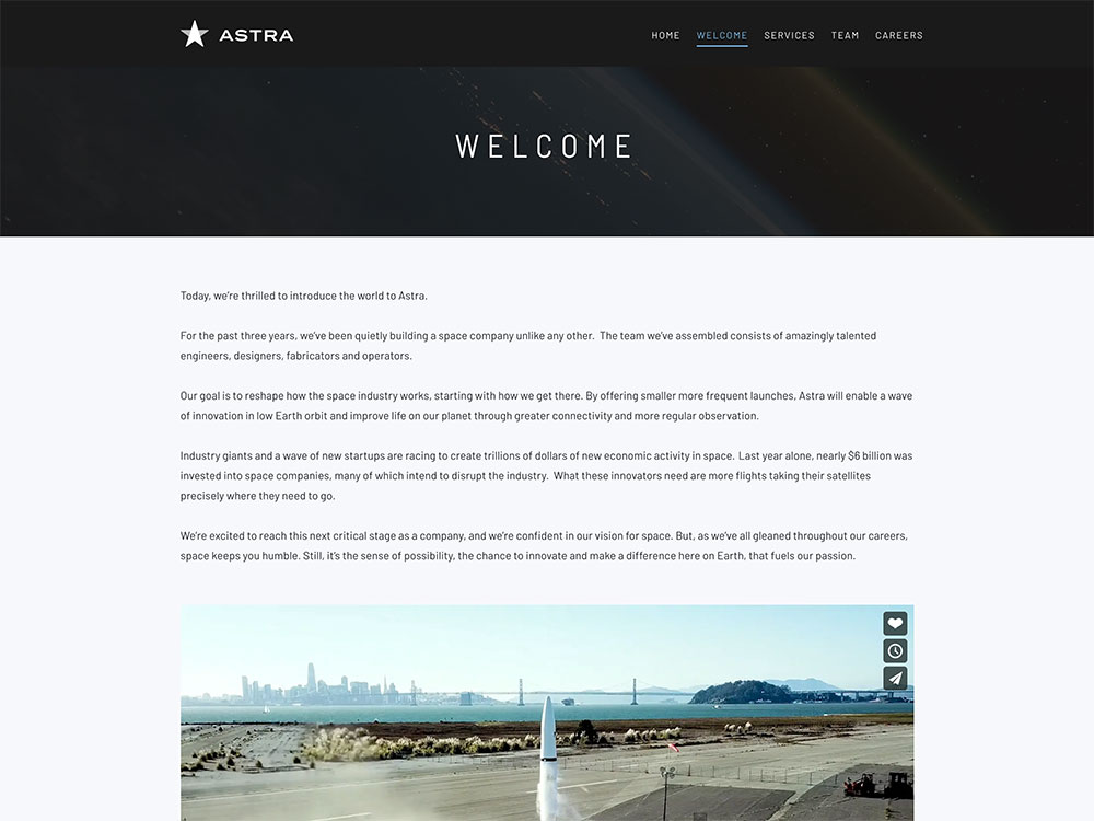 Astra Welcome Page