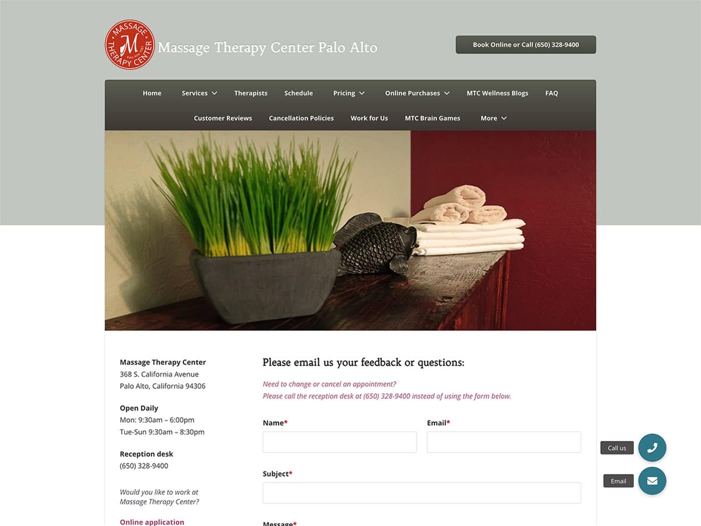 Massage Therapy Center Contact Page