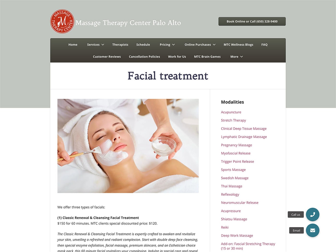 Massage Therapy Center Facial Treatment Page