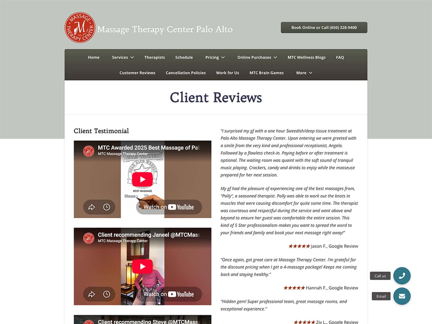 Massage Therapy Center Reviews Page