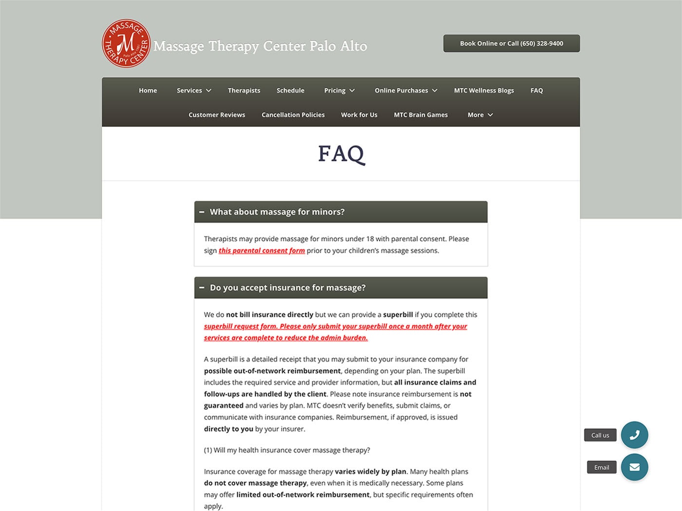 Massage Therapy Center FAQ Page
