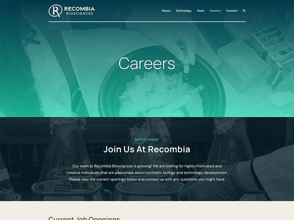 Recombia Biosciences Careers Page