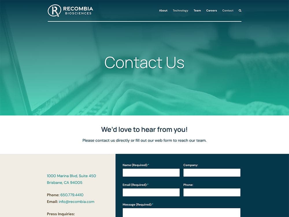 Recombia Biosciences Contact Page