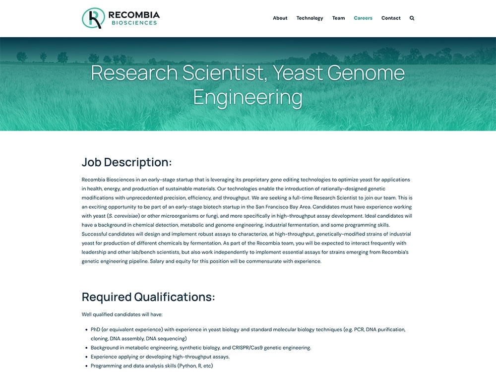 Recombia Biosciences Single Career Page