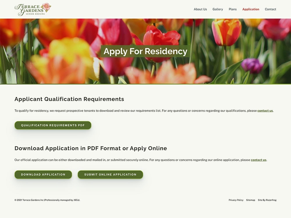Terrace Gardens Application Page
