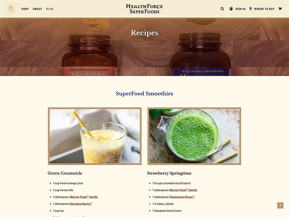 HealthForce SuperFoods Recipes Page
