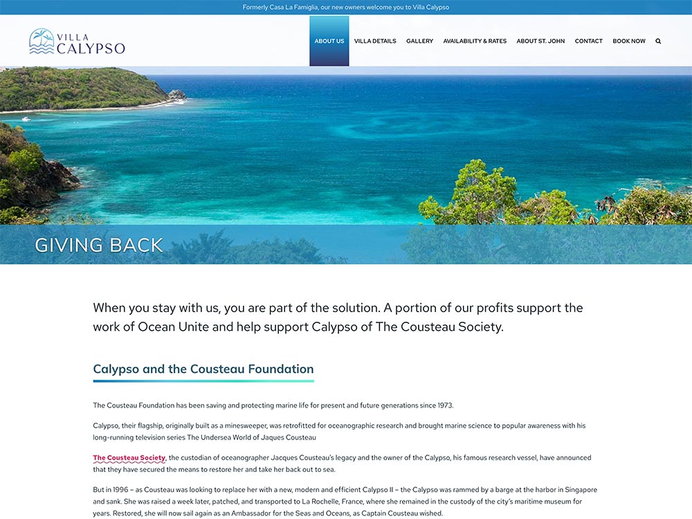 Villa Calypso Giving Back Page