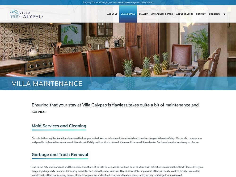 Villa Calypso Villa Maintenance Page