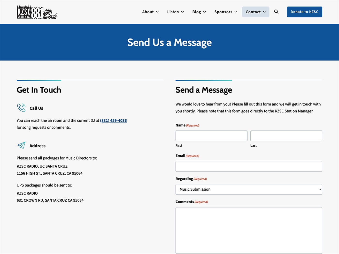 KZSC Contact Page