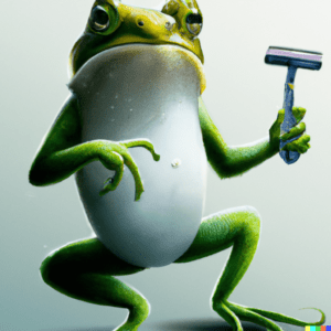 DALL·E 2022 08 11 10.44.39 A frog holding a disposable shaving razor like a sword Digital art