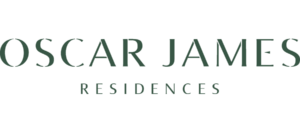 The Image Shows The Text “Oscar James Residences” In An Elegant, Modern Font With Green Lettering On A Light Gray Background.