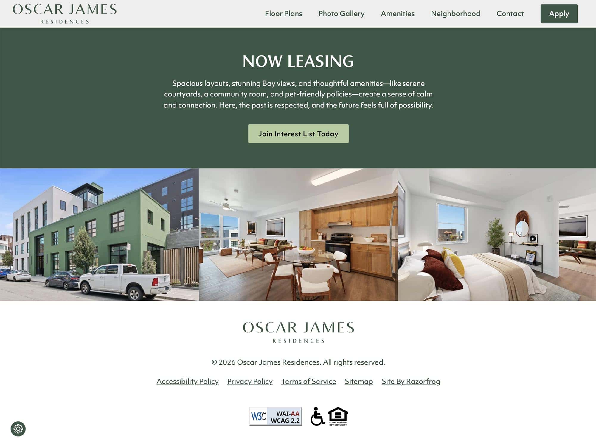 Oscar James Residences Homepage 3 and Footer