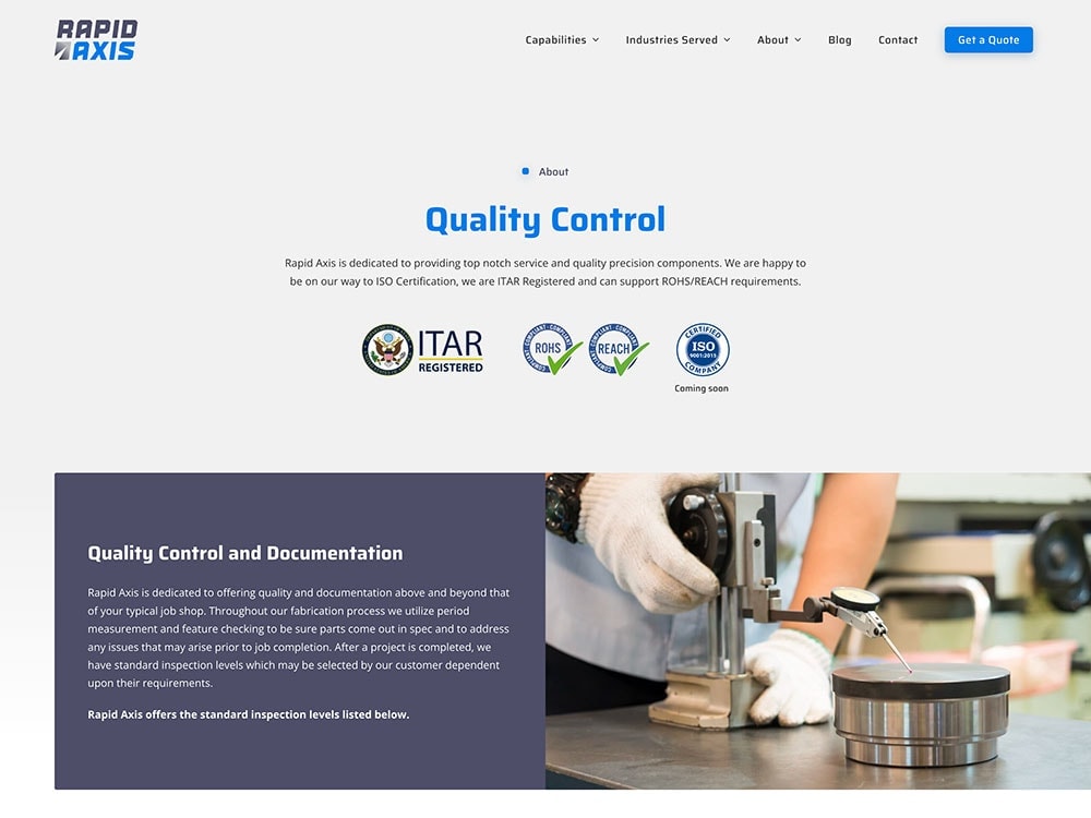 Rapid Axis Quality Control Page
