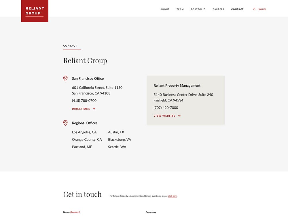 Reliant Group Contact Page