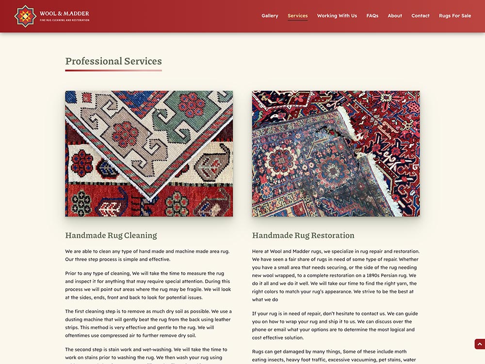 Wool and Madder Homepage Professional Services