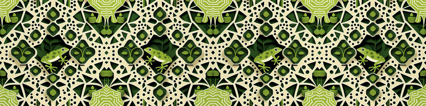 Geometric Repeating Illustration With Frogs and Lilypad