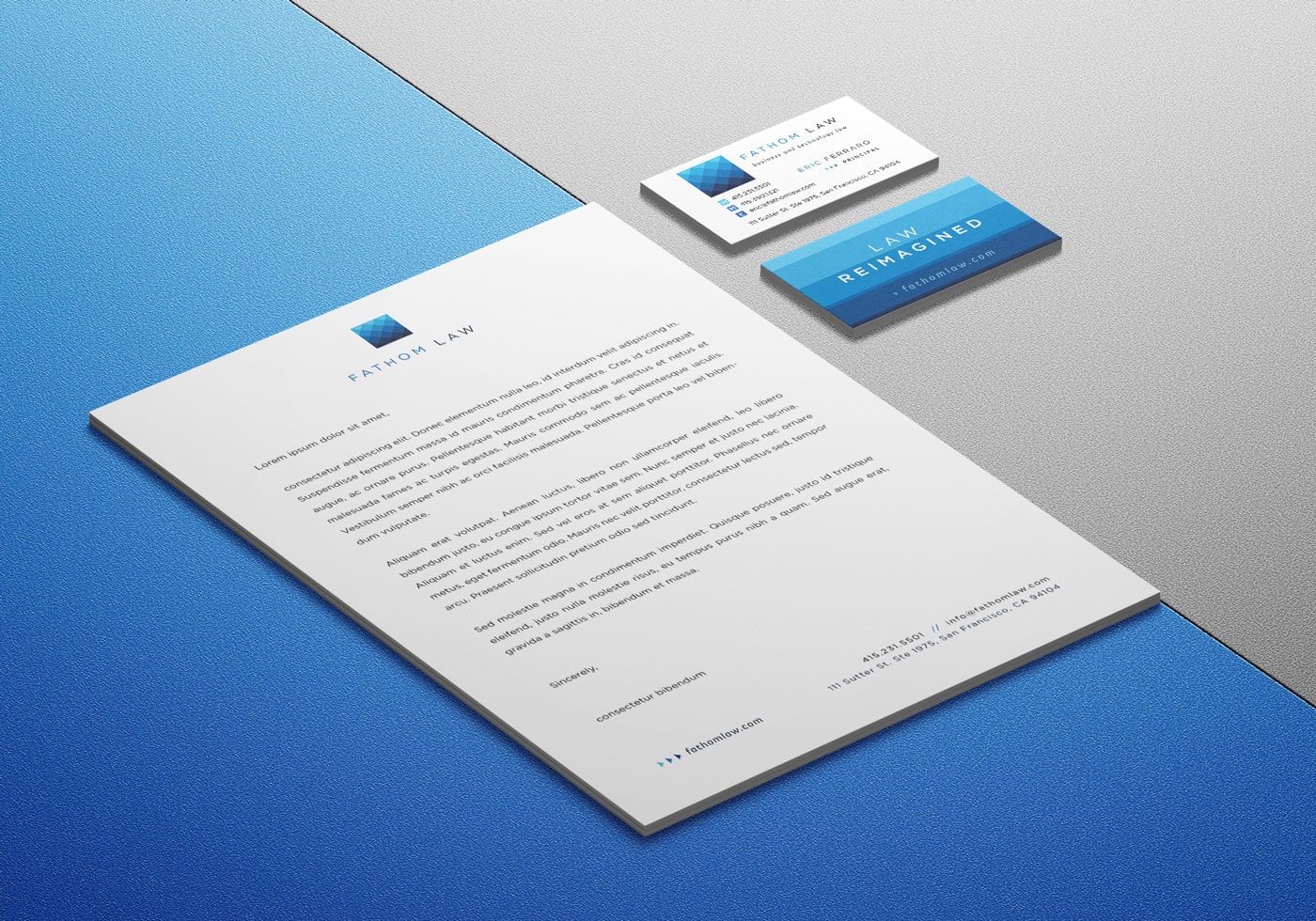 Fathom Law Letterhead and Business Cards Mockup