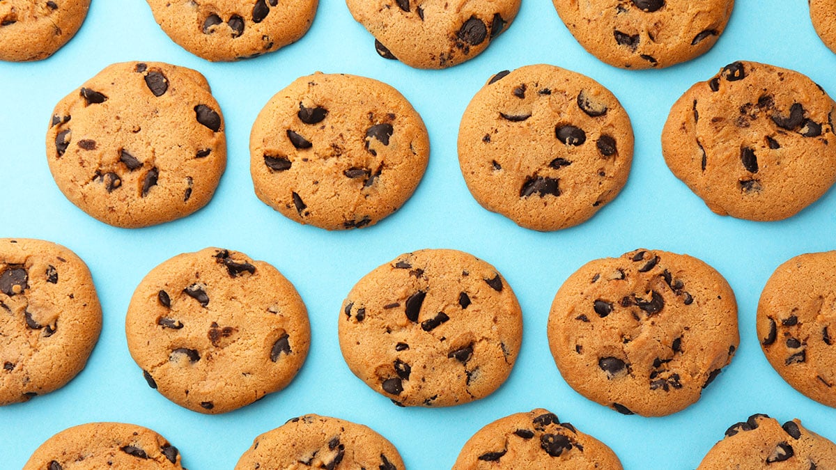 Chocolate Chip Cookies on Robin's Egg Blue Background