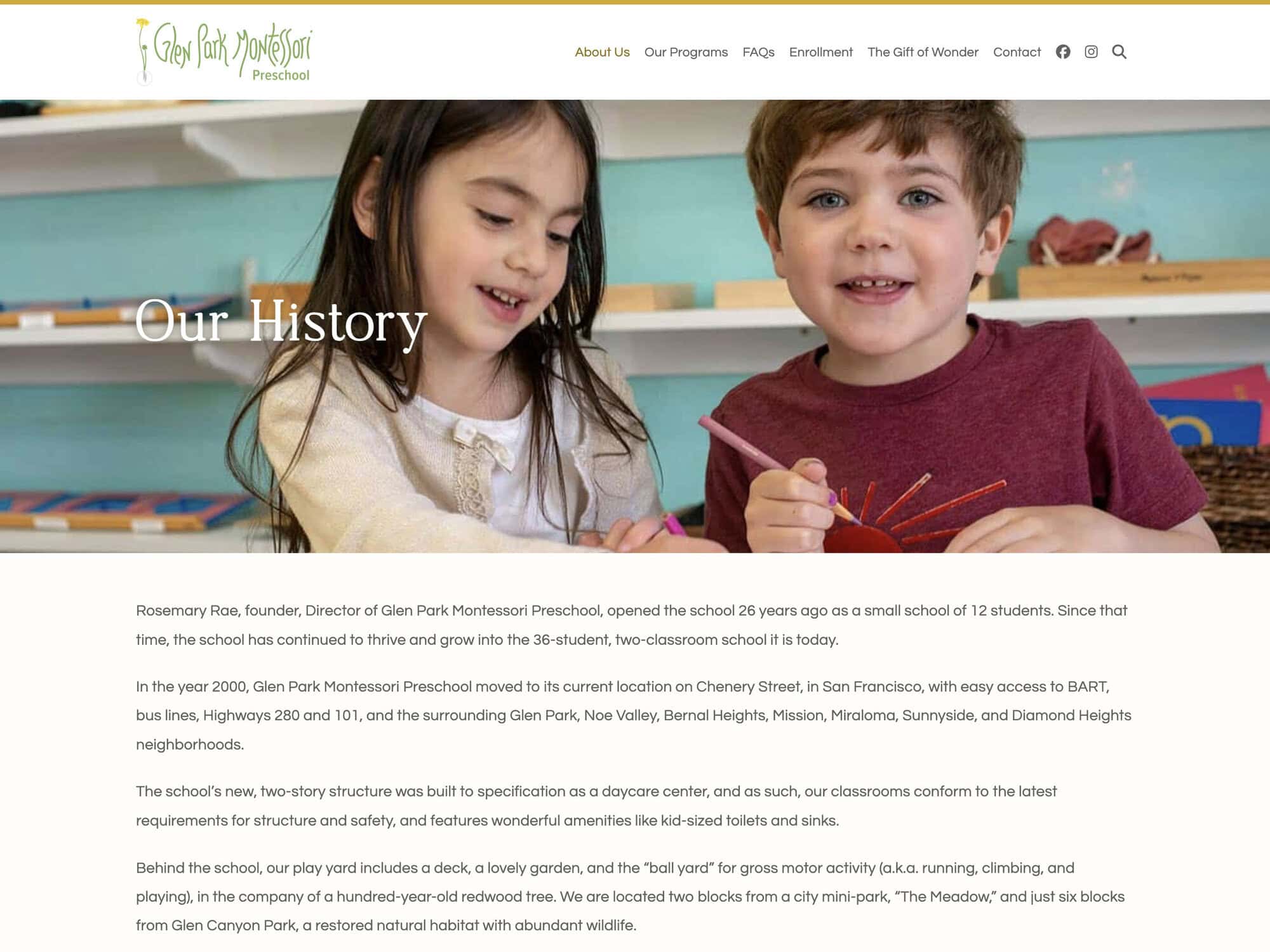 Glen Park Montessori Our History Page