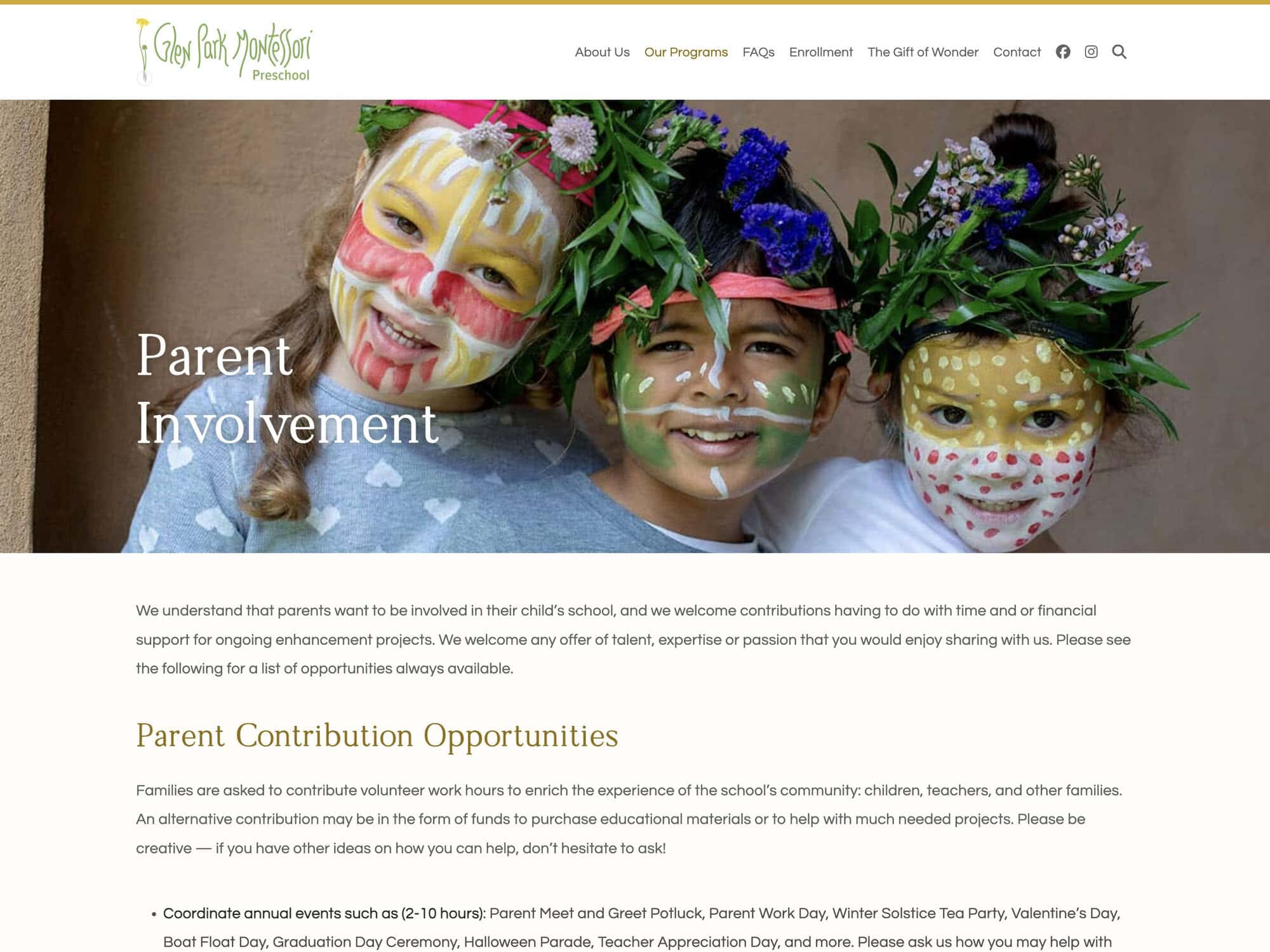 Glen Park Montessori Parent Involvement Page
