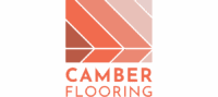 A Geometric Logo With Diagonal Orange And Pink Stripes Forms A Square Above The Words “Camber Flooring” In Bold Orange Text.