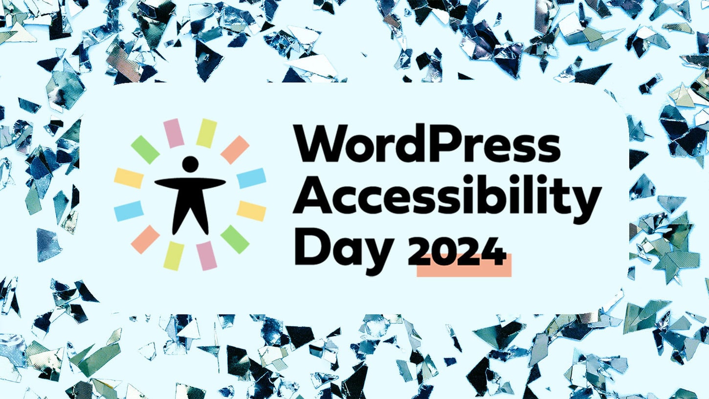 WordPress Accessibility Day 2024 logo banner with celebratory blue foil confetti