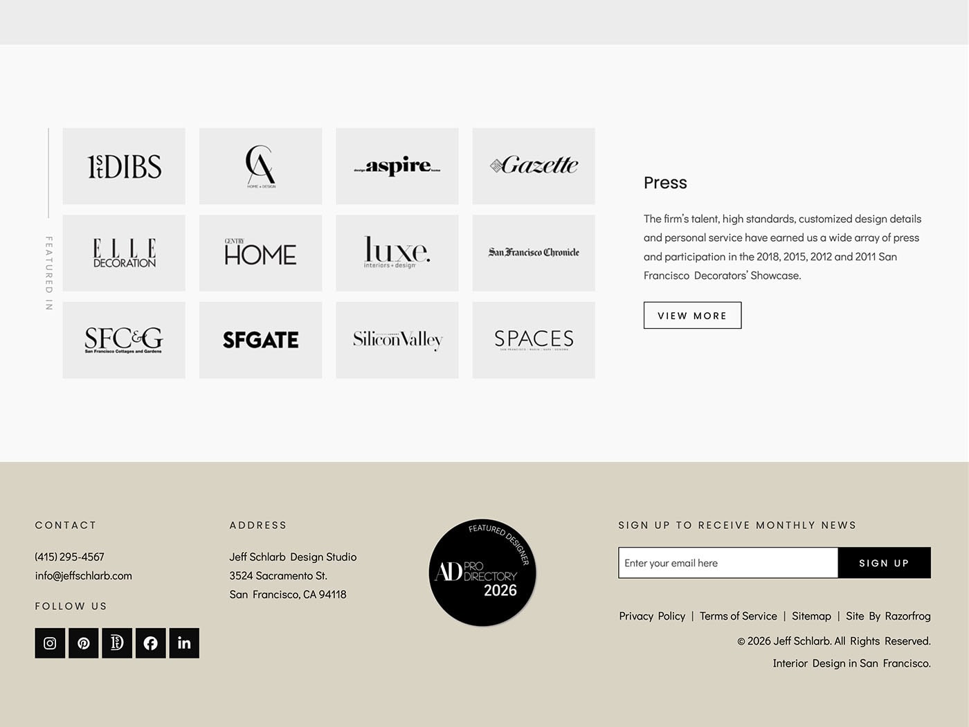 Jeff Schlarb Homepage 3 and Footer