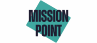 The Words “Mission Point” In Bold, Black Letters Are Centered Over A Tilted Teal Square On A Light Gray Background.