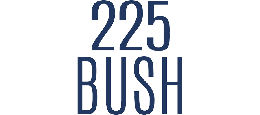 Large navy blue numbers “225” are stacked above the word “BUSH” in all capital letters, on a light gray background.