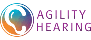 A Colorful Ear Icon Next To The Words “Agility Hearing” In Purple Text, Representing A Hearing-Related Business Or Service.