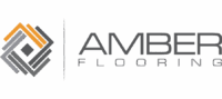 Amber Flooring Logo With A Geometric Design Using Grey And Orange Lines On The Left, And The Words “Amber Flooring” In Grey Uppercase Letters On The Right.